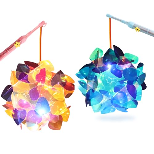 Editbar Juego de 2 farolillos para niños con barra de linterna, farolillo hecho en casa, linterna portátil multicolor para niños, varilla corta para San Martín, Navidad, Halloween y fiestas infantiles