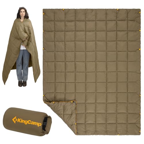 KingCamp Manta térmica Ultraligera para Camping, Multifuncional, cálida, para Viajes al Aire Libre, con Botones a presión, Colcha Ligera para Dormir, Senderismo, Picnic, hogar, Coche