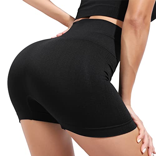 Femmes Shorts Sport Yoga Leggings Butt Lift Court Pantalon Taille Haute Elastique Pants pour Fitness Jogging Danse Course Gym,Noir L