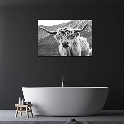 Black And White Animal Canvas Wall Art Freedom Highland Cow Painting Artwork Farmhouse Picture Wildlife Art Print For Living Room Home Wall Decor 24" X 36" Mountain Landscape Picture Modern Decoration #TOP4