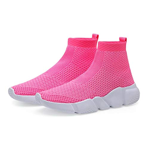Hetios Kids Tennis School Slip-on Soft Knit Sock Shoes Athletic Comfortable Fashion Boys Girls Running Shoes Outdoor Pink (Toddler/Little Kid/Big Kid) 2 M US Little_Kid 054P-33