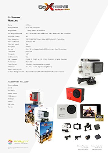 GoXtreme Rallye Silver HD Aktion-Kamera mit wasserdichtem Gehäuse (1280 x 720p, 1,3 Megapixel, CMOS-Sensor, 5 cm (2 Zoll… – Bild 8