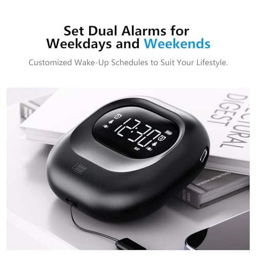 Image of Vibrating Alarm Clock Rechargeable Battery Operated, Cordless & Dual Alarms | Bed shaker for Under Pillow, Travel-friendly, Weekday /weekend Mode, Perfect for Heavy Sleepers & Hearing-impaired