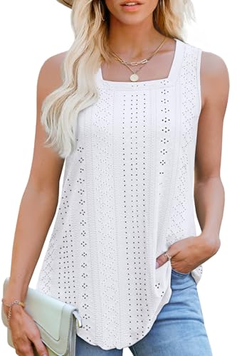 WEESO Womens Tank Tops Square Neck Sleeveless Beach Vacation Clothes Loose Fit Casual Summer Tops2