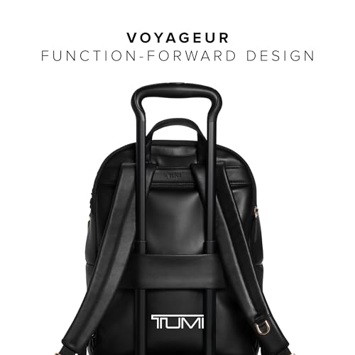 Image of TUMI - Voyageur Holland Backpack - Women's Leather Everyday & Travel Bag - Fits up to a 14 inch Laptop - 14.8 inch X 11.3 inch X 5.6 inch - Black, Gold Hardware