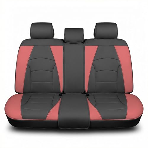 Image of FH Group Back Seat Faux Leather Car Seat Cover, Universal Fit, Rear Seat Covers for Cars with Rear Split Bench, Car Interior Accessories for SUV, Sedan, Van, Burgundy /Black