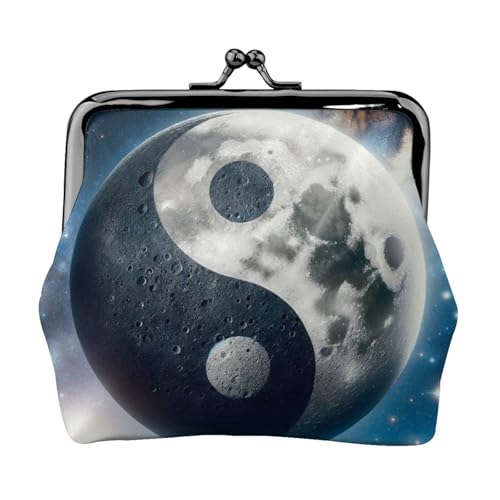 Pu Leather Buckle Coin Purse Yin-Yang-Moon-Stars Girls Kiss-Lock Change Purse Wallets