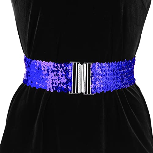 Allegra K Womens Plus Size Stretchy Waist Belts Metal Interlock Buckles Sequins Decor Belts for Dresses4