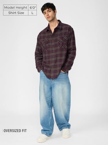 Image of The Souled Store Plaid: Autumn Men and Boys Long Sleeves Collared Neck Button Front Cotton Relaxed Shirts
