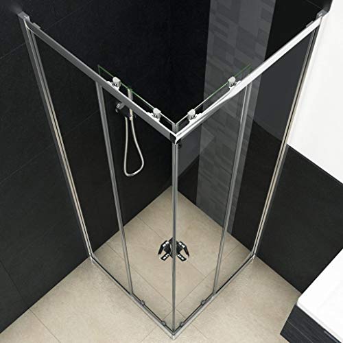 Festnight Shower Enclosure with Sliding Doors Satin Chrome Frame Bathroom Shower Partition Safety Glass Shower Corner Screen Wall 31.5 x 31.5 x 72.8 Inches (L x W x H)