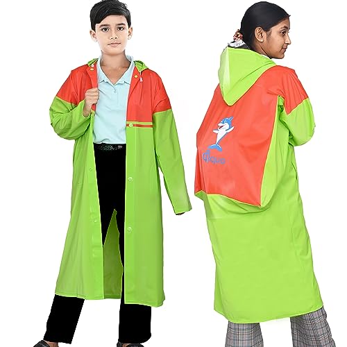 Image of HACER Aqua Raincoat for 13 to 14 Years Old Kids Children Waterproof Rainsuit Adjustable Hood Drawstring Hem Rainwear with Side Pockets (42, Random Colour)