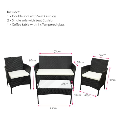 Rattan Garden Furniture Sofa Set with Coffee Table Chairs 4 Seater for Outdoor Patio Balcony 6210-B (Black+Beige Cushions) 4 Rattan Garden Furniture Sofa Set with Coffee Table Chairs 4 Seater for Outdoor Patio Balcony 6210-B (Black+Beige Cushions) - Image 4