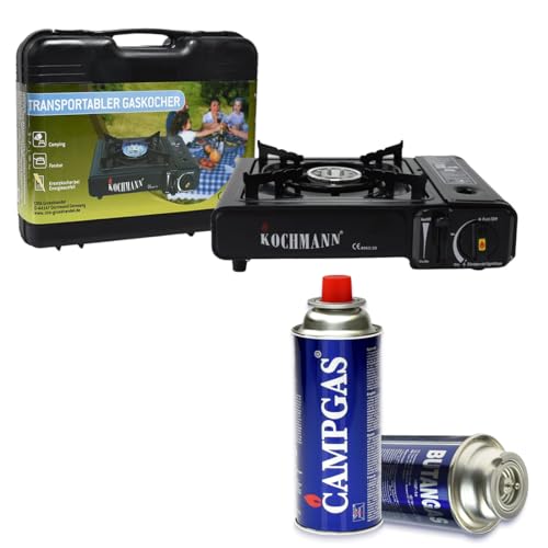 Kochmann® Germany Gaskocher + 4 Gaskartuschen + Koffer Campingkocher...