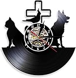 Pet Clinic Vinyl Record Wall Clock Cat and Dog Animal Hospital Wall Clock Mural Kitten Dog Veterinary Gift 30x30cm