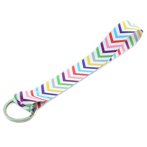Colorful Chevron Polyester Fabric Wristlets Keychain for Key fob, Key, ID Badge Holder, USB, Purse (Rainbow)