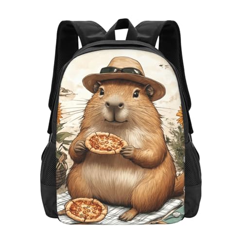 Image of Cute Capybara Print Backpack For Men Women Lightweight Daypack For Daily Commutes Business Travel Hiking