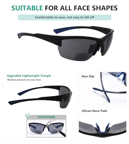 Image of Eyekepper Bifocal Sunglasses for Women Men, Rectangular Frame | Outdoor Sports Bifocal Reading Sunglass, with Readers Built in, Mens Tinted Sun Reader Bifocals, Ladies Cheater,Wrap Half Rim