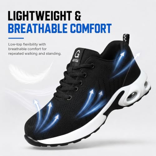 Image of GLANOUDUN Steel Toe Shoes for Men Lightweight Safety Toe Work Shoes Black | Anti Impact Toe Cap, Puncture Resistant, Wear resistant, Comfortable, Cushioned, Breathable, Construction Warehouse Logistics