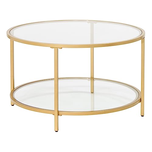 Studio Design Camber Elite Metal and Glass Round Coffee Table, 28 Inches