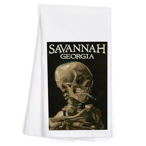 Lantern Press Savannah, Georgia, Head of a Skeleton with Cigarette, Vincent Van Gogh c. 1886 (100% Cotton Tea Towel, Decorative Hand Towel, for Kitchen and Home)