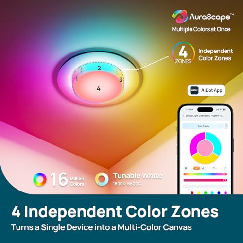 Image of Linkind Matter BR30 Smart Light Bulbs with Stretchable Design & 4-Zone Aurascape Color, 850LM Recessed Smart Flood Light Bulb, Works with Alexa /Apple Home /Google Home, Music Sync Light Show, 4 Pack