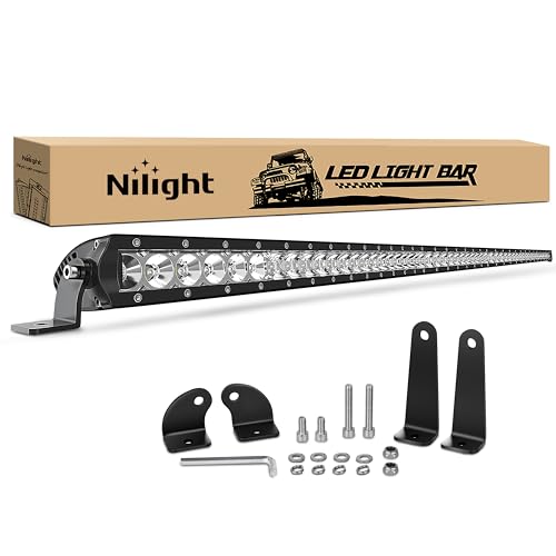Nilight - 40007C-A 51Inch 250W Super Slim Spot Flood Combo Bar Driving Fog Single Row Off Road LED Lights-2 Style Mounting Brackets, White