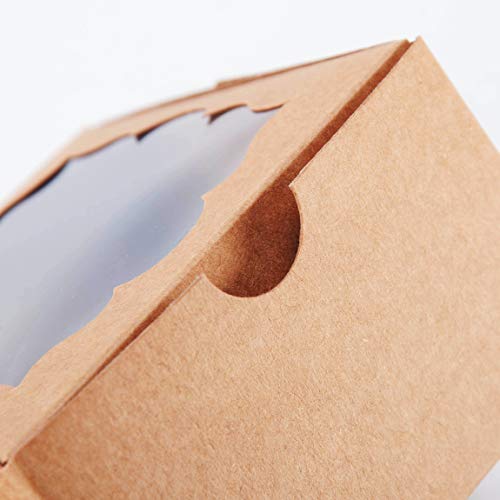 NPLUX 12 Pack Brown Bakery Boxes with Window 4x4x2.5 inches Cookie Boxes for Gift Giving - Thumbnail 4
