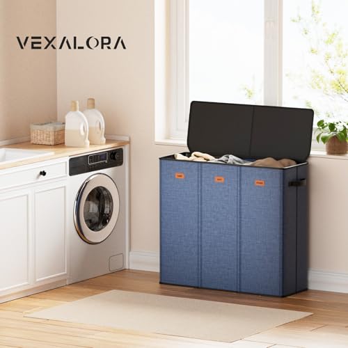 Image of 185L Laundry Hamper 3 Section, Laundry Hamper with Lid, Dirty Clothes Hamper with 3 Removable Washing Bags, Extra Large Laundry Basket Organizer for Bedroom, Laundry Room, Dorm - Navy Blue