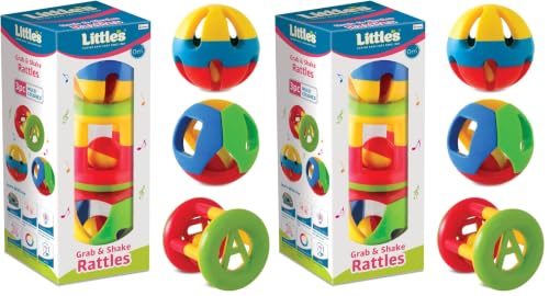 Image of Little's Grab & Shake Rattles | Educational & Developmental Toys for Kids | Rattles for Baby | Baby Toys | 3 Piece Multi-Color Toddler Activity Toys | Infant & Preschool Kids Toys (Pack of 2)