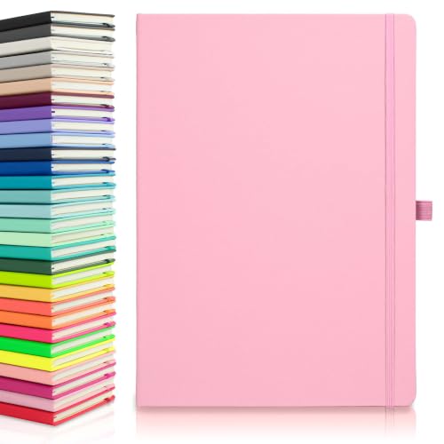 Notes London Eco A4 Notebook with Lined Pages, Pen Loop, Ribbon, Date Marks and Paper Pocket, Pocket Hardback Journal, Note, sustainably sourced Paper (Baby Pink)