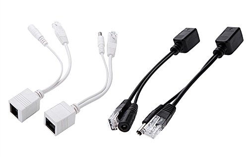 OdiySurveil 2Kits Passive PoE Injector and Splitter Kit with 5.5x2.1 mm DC Male and Female Connector(White and Black)
