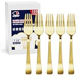 125 Count Gold Plastic Forks Heavy Duty, 7.28 Inch Gold Forks Disposable Heat Resistant Durable Plastic Utensils for Parties, Wedding, Daily Events