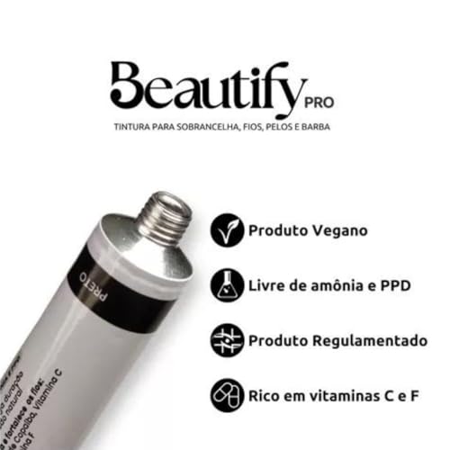 Tintura Beautify Pro Preta 20ml Para Cílios Brow Lamination, Coloração Profissional de Longa Duração
