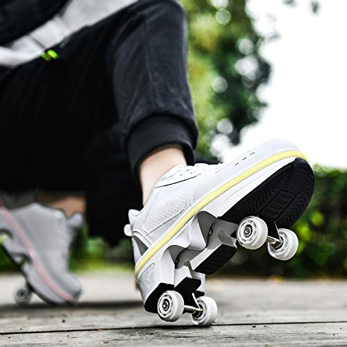 Inline Skate Rollers Shoes Pulley Casual Automatic Deformation Sports/outdoor Recreation Quad Roller Skates Boots?led Walk Running With Wheel,for Unisex Beginners Gift/455 (Color : Branco, Size : 40