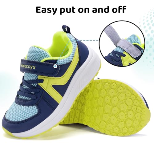 Kids Wide Toe Box Shoes for Boys Sneakers Durable Walking Running Shoes, Easy Wear Non-Slip School Shoes Youth Affordable Breathable Deep Blue Little_Kid 9.52
