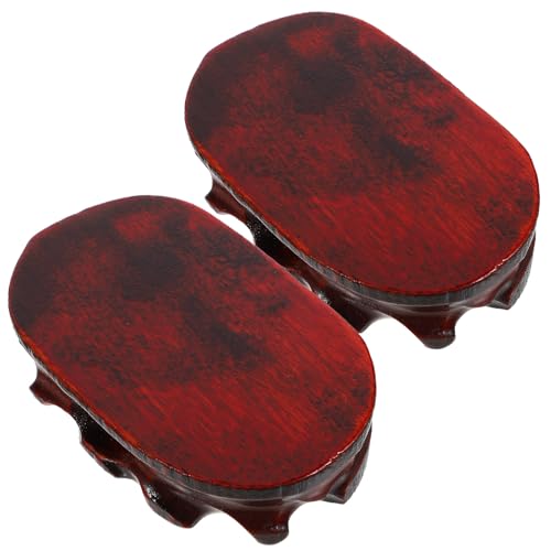 TEHAUX 2 Stück Ovaler Holzsockel aus Massivem Rotholz für Handwerkskunst Stabile Präsentationsbasis für Figuren Blumenvasen Räuchergefäße und Kleine Dekorationen Rustikaler Stil für