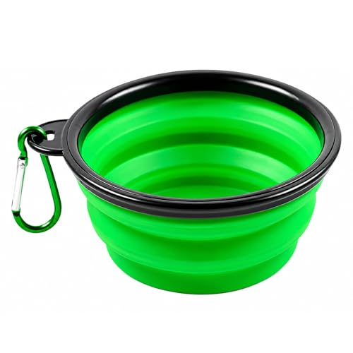 OcioDual Ciotola Pieghevole per Cani, Tazza Pieghevole da 350ml, Verde, Ciotola per Gatti, Mangiatoia, Ciotola Portatile per Cani, Accessori per Cani, Piatto con Moschettone per Escursioni O Viaggi