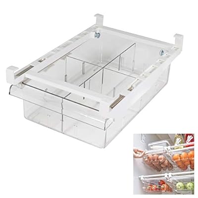 YekouMax Fridge Drawer Organizer, Refrigerator Organizer Bins, Pull Out with Handle, Shelf Holder Storage Box, Clear Container for Food, Drinks, Fit for Fridge Shelf Under 0.6" (1 Pack Medium)