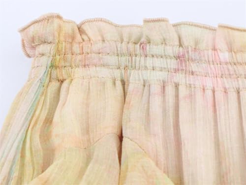 Women’S Casual High Waist Printed Skirt with Ruffle Edge Big Swing A-Line Knee-Length Skirt4