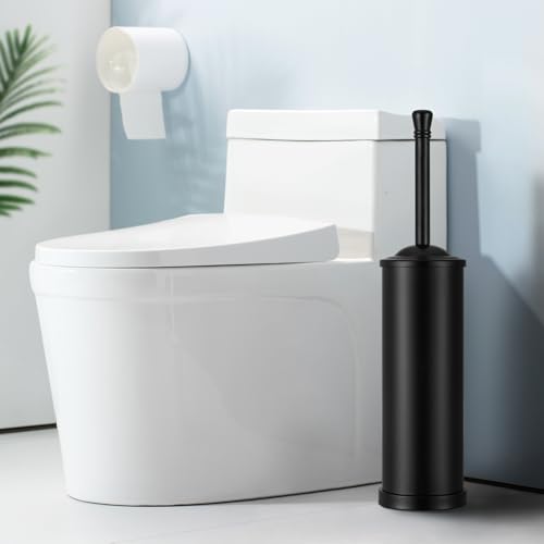 Image of Black Toilet Brush and Holder Set,304 Stainless Steel Toilet Bowl Brush and Holder for Bathroom,Heavy Duty Toilet Brush,Durable Scrubbing Bristles,Splash Resistant,Long Handle
