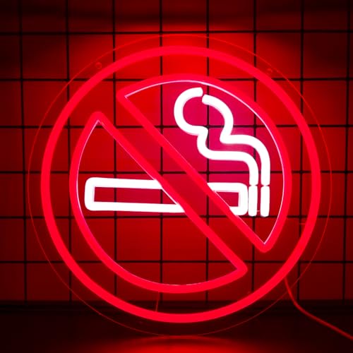 Image of No Smoking Signs for Business No Smoking Warning Neon Lights Wall Decor for Home, Office, House, Restauran, Indoor-12.2 x 12.2IN-USB Powered-Acrylic