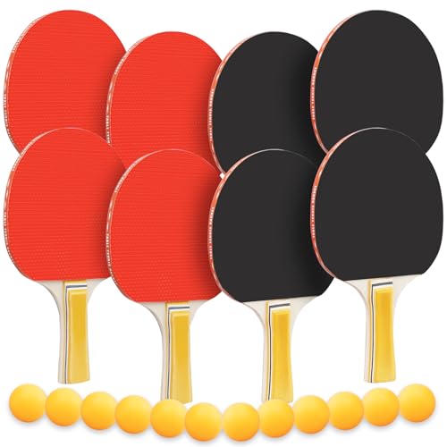 Raquettes de tennis de table (lot de 8) et 12 balles jaunes pour toute la famille