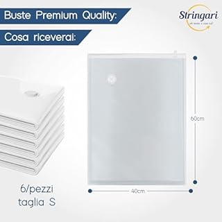 Stringari 6 Sacchi S 60x40 - Sacchetti Sottovuoto Vestiti - Buste di Qualità Superiore per Piumoni