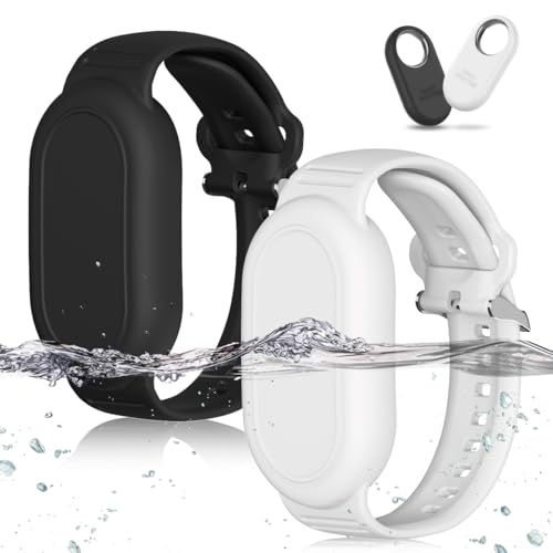 [2 Stück] GPS Tracker Armband für Samsung, Weiches Silikon GPS Tracker Verstecktes wasserdichtes Armband, Das verstellbare Band ist mit dem Samsung Galaxy SmartTag2 (2023) kompatibel - Schwarz+Weiß