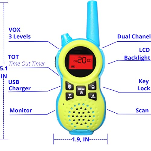 Freetalker Walkie Talkie For Kids Toy Yard Game Camping, Relax At Park, No More Shouting, Flashlight, Gift 3 To 12, Play W/Neighbors 3 Miles Range Outdoor Open Space, Boy Girl 2Pack. (Blue Green) #TOP1