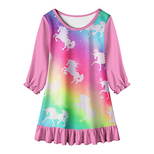 Lqsz Unicorn Girl Nightgown Casual Dress Sleepwear Pajamas Flutter Long Sleeves Nightgown For Little Girls 3 4T #TOP1