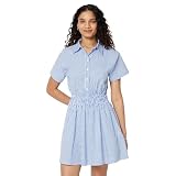 Amazon Essentials Women's Fit & Flare Cotton Poplin Collared Short Sleeve Dress with Elastic Waist...