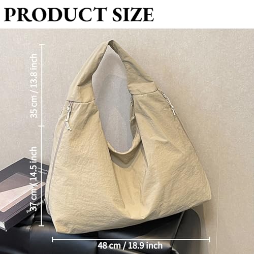 Image of Slouchy Tote Bag for Women Large Nylon Shoulder Bag with Multiple Pockets Crescent Bag Underarm Hobo Bag for Travel Gym
