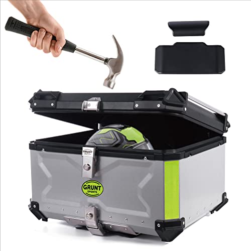 Letusto GRUNT SPORTS 100L Motorcycle Tail Box Top Case - Scooter Universal Storage Trunk – Waterproof Aluminum Luggage Tour Helmet Box with Security Lock - Includes Back Cushion (Silver, 100L)