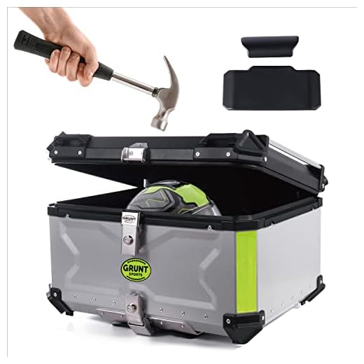 GRUNT SPORTS 100L Motorcycle Tail Box Top Case - Scooter Universal Storage Trunk – Waterproof Aluminum Luggage Tour Helmet Box with Security Lock - Includes Back Cushion (Silver, 100L)